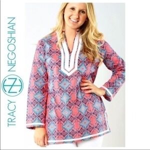 NWT Tracy Negoshian Abby Greek Key Pink Tunic Top